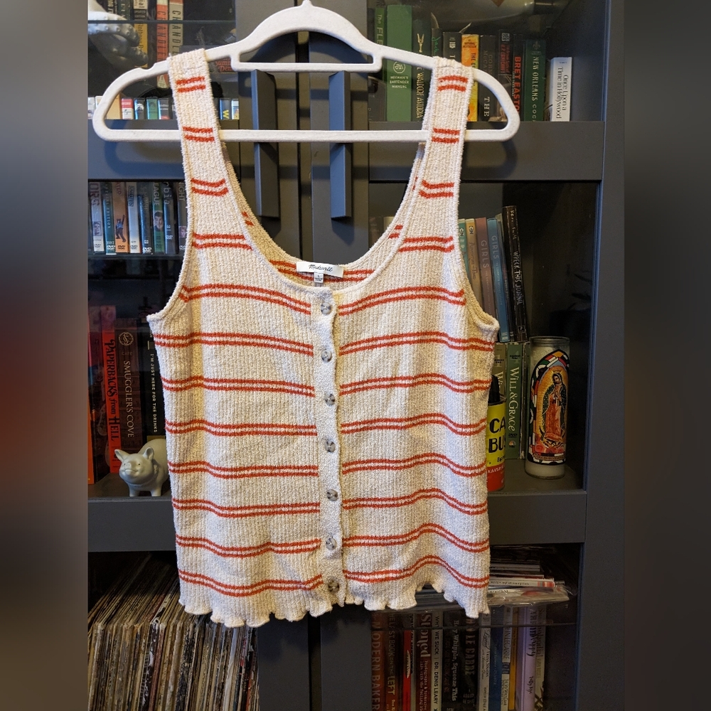Madewell Striped Button-Up Tank in Cream and Orange
